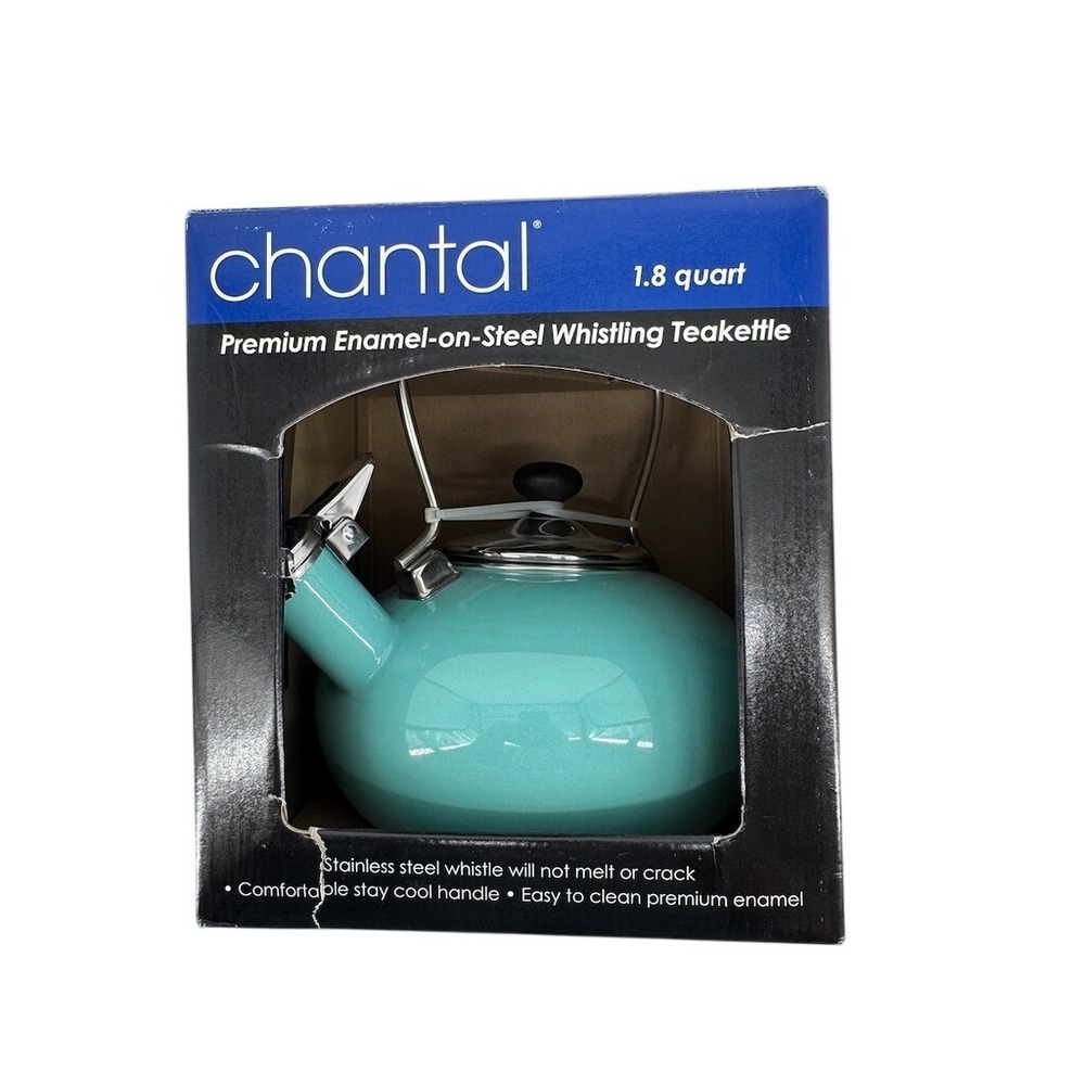 Chantal Whistling Teakettle 1.8 Qt Turquoise Enamel Steel New In Box Stovetop